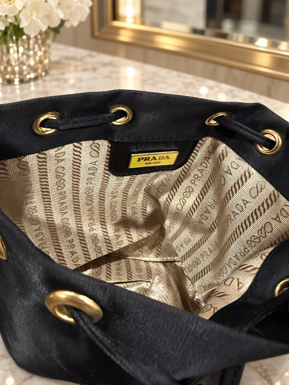 Prada Black Drawstring Makeup Bag | Versatile Black Pouch - Picture 5 of 6